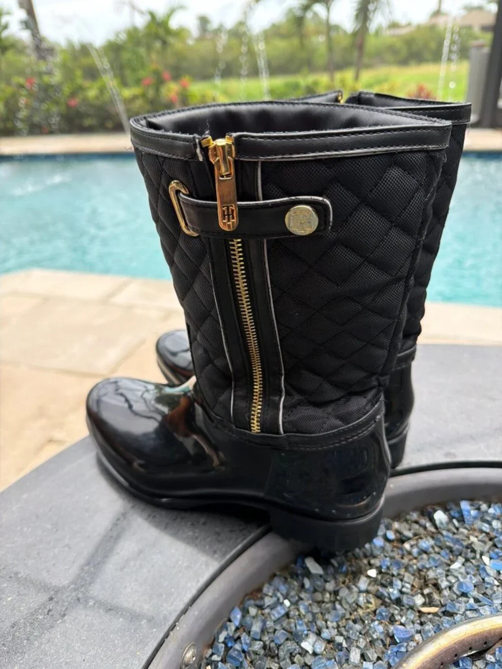 Tommy Hilfiger Freez Women’s Black Quilted Mid-Calf Rain Duck Boots Size 10